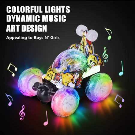 Kizeefun Remote Control Car, RC Stunt Car Invincible 360°Rolling Twister with Colorful Lights & Music Switch, Rechargeable Remote Control Car for Boys and Girls