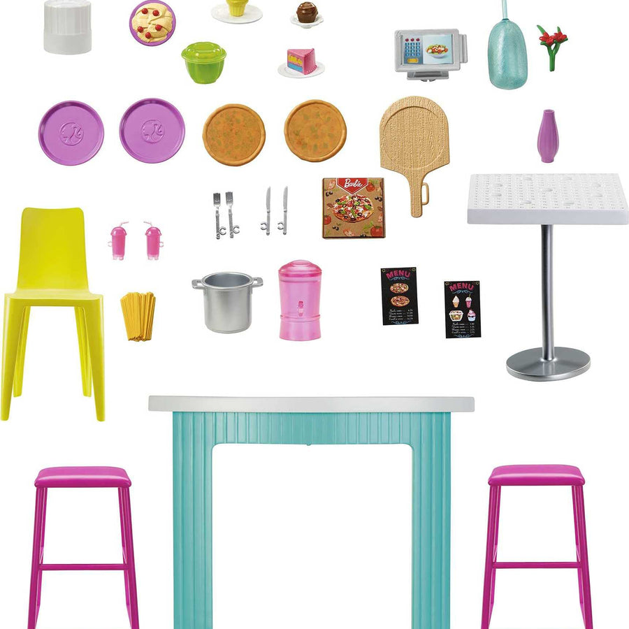 Barbie Cook ‘n Grill Restaurant Playset Doll, 30+ Pieces & 6 Play Areas Including Kitchen, Pizza Oven, Grill & Dining Booth, Gift for 3 to 7 Year Olds