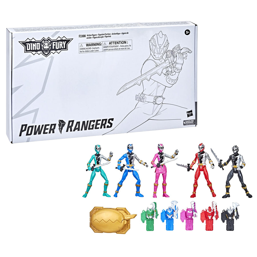 Power Rangers Dino Fury 5 Ranger Team Multipack 6-Inch Action Figure Toys with Dino Fury Keys and Chromafury Saber Weapon Accessories (Amazon Exclusive)