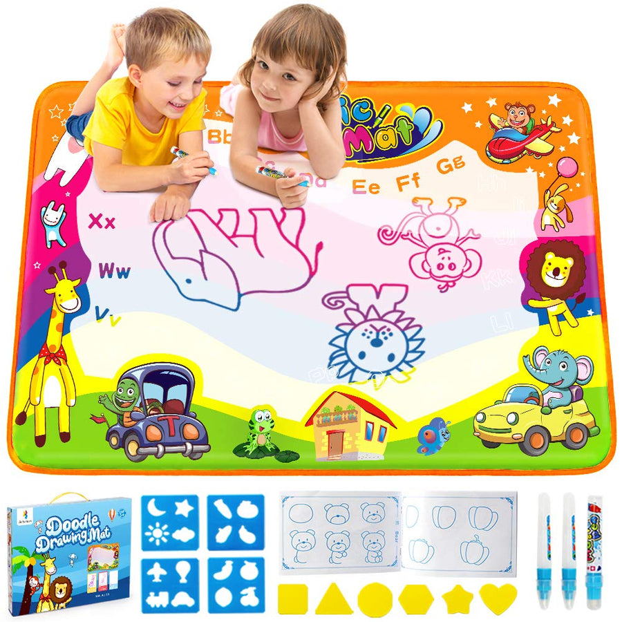 Betheaces Water Drawing Mat Aqua Magic Doodle Kids Toys Mess Free Coloring Painting Educational Writing Mats Xmas Gift for Toddlers Boys Girls Age of 3,4,5,6,7 Year Old 34.5" X 22.5" in 6 Colors