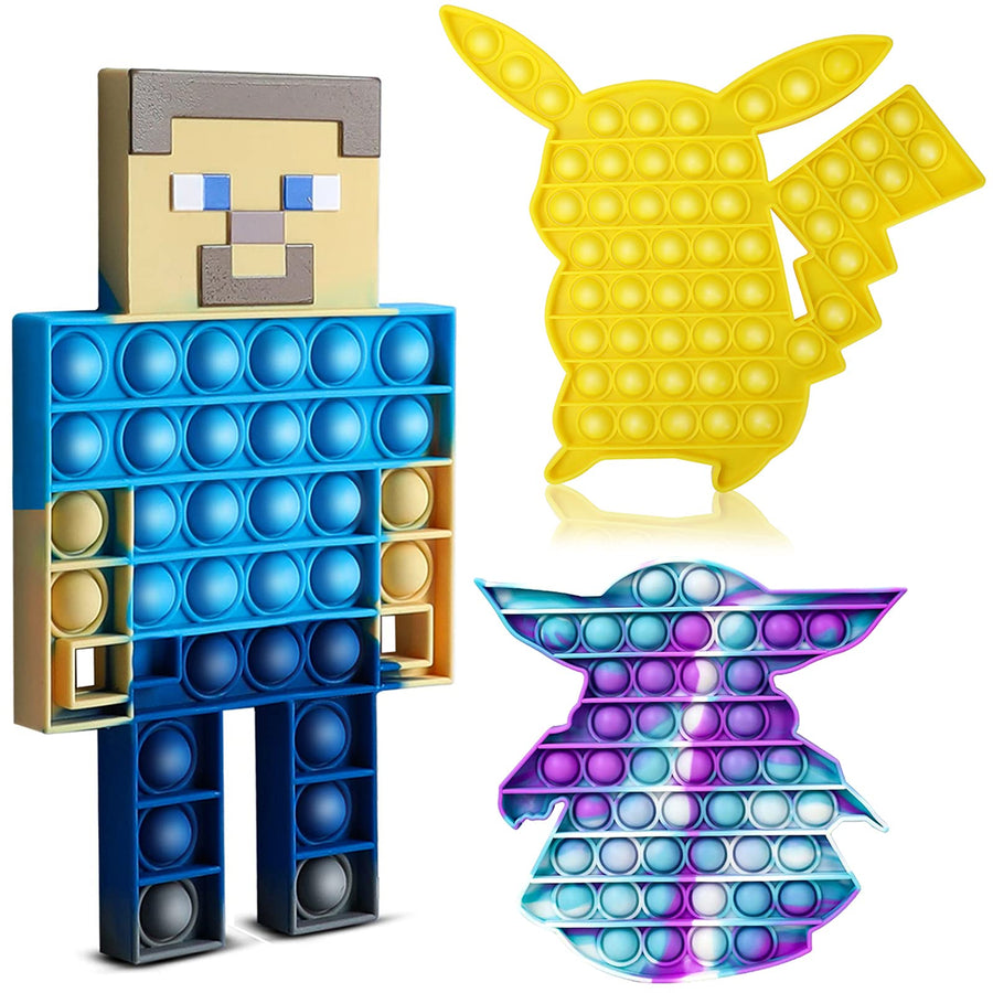 3 Pack Push Pop Fidget Sensory Toys - Stress Relief Autism Special Needs Anti-Anxiety Bubble Silicone Toy, Cute Yoda & Pi-ka-chu & Robot Squeeze Fidget it Toy for Kids Adults, Educational Toys