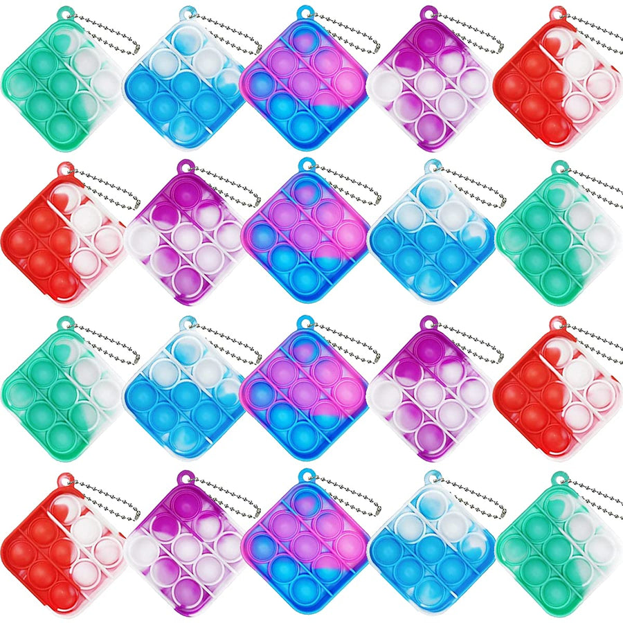 BINGLALA 20 Pcs Simple Fidget Toy Pop Fidget Toy Mini Stress Relief Hand Toys Keychain Toy Push Pop Bubble Wrap Pop Anxiety Stress Reliever Office Desk Toy for Kids Adults (20 PCS-Square)