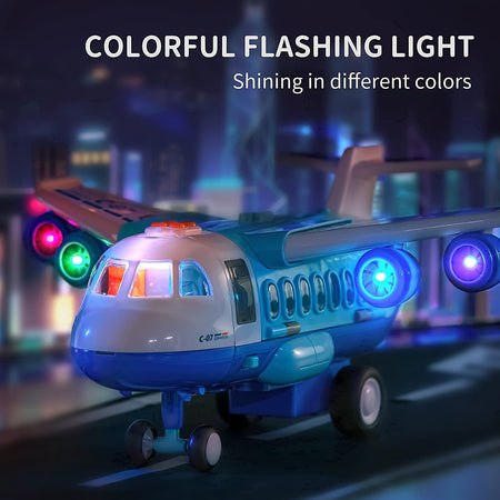 TEMI Mist Spay Storage Transport Plane Cargo with 6 Free Wheel Diecast Construction Vehicles and Playmat, Kids Toy Jet Aircraft with Lights & Sounds for 3 4 5 6 Years Old Boys and Girls