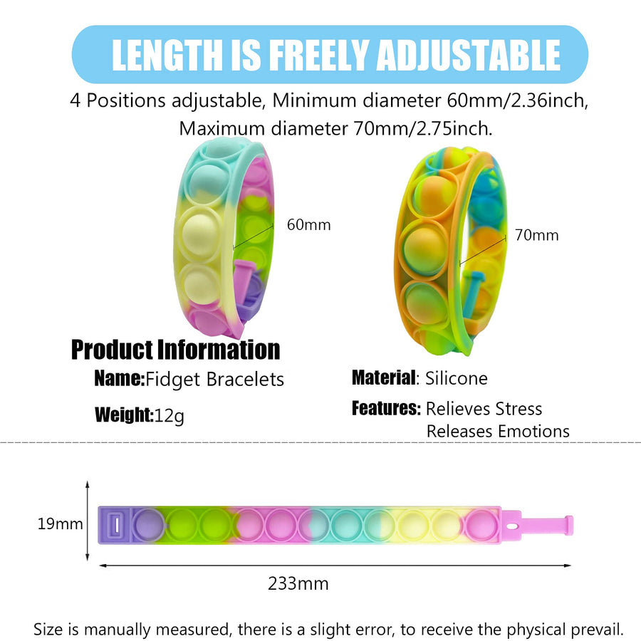 Qabfwe 15PCS Pop Fidget Bracelets Toys, Durable and Adjustable,Stress Relief Wristband Fidget Toys Sets, Wearable Push Pop Bubbles Fidget Sensory Toy for Kids and Adults
