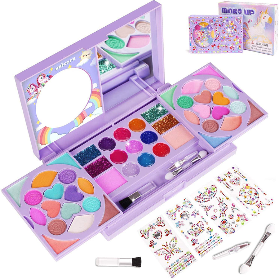 KIDCHEER Kids Makeup Kit for Girls Princess Real Washable Cosmetic Pretend Play Toys with Mirror - Non Toxic