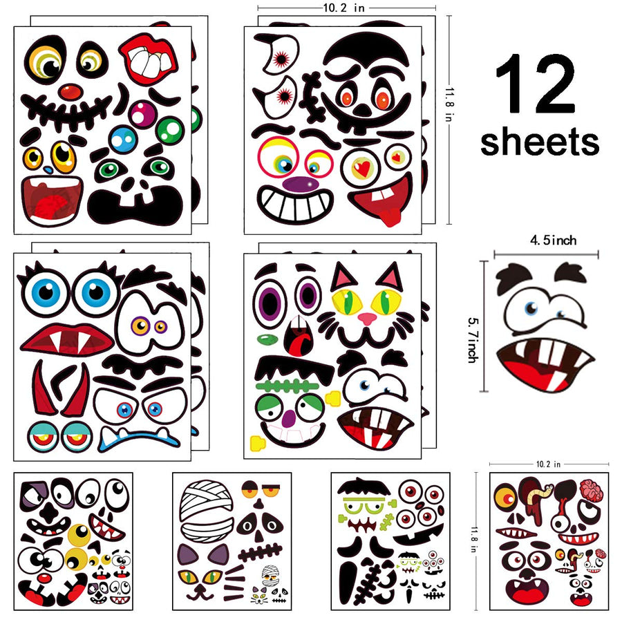 Halloween Pumpkin Decorating Stickers, Jack-O-Lantern Face Decals Kit for Pumpkins and Squashes, 60 Cute Expressions Crafts Stickers Halloween Treat Party Supplies Idea Gifts for Kids