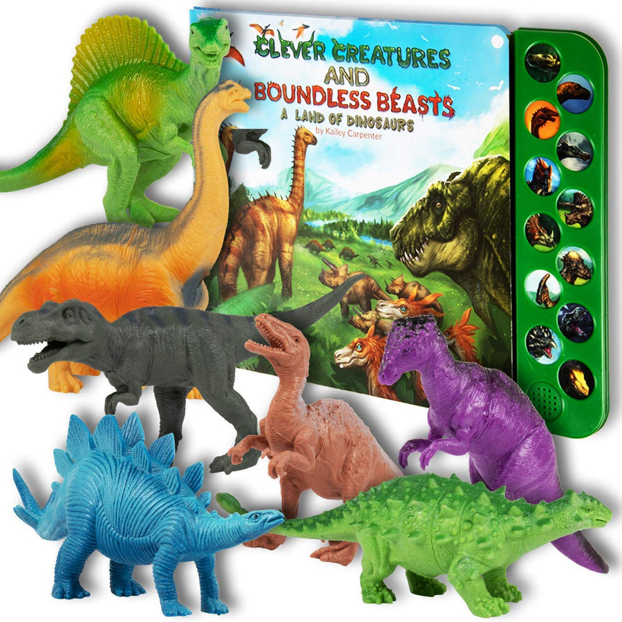 Li'l-Gen Dinosaur Toys with Interactive Sound Book, Hear Realistic Roars with Dinosaur Sound Book, 12 Realistic Dinosaur Figures for Kids, Interactive Play Set of Dinosaur Toys for Kids 3-5