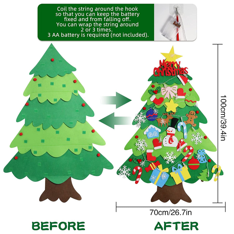Felt Christmas Tree for Kids Wall, Felt Christmas Tree for Toddlers with Snowflake Lights + 32 Ornaments, DIY Felt Tree Set Xmas Christmas Decorations, Kids Toddler Christmas Gifts