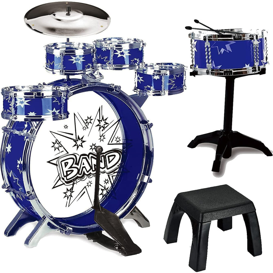 ToyVelt 12 Piece Kids Jazz Drum Set – 6 Drums, Cymbal, Chair, Kick Pedal, 2 Drumsticks, Stool – Little Rockstar Kit to Stimulating Children’s Creativity, - Ideal Gift Toy for Kids, Teens, Boys & Girls