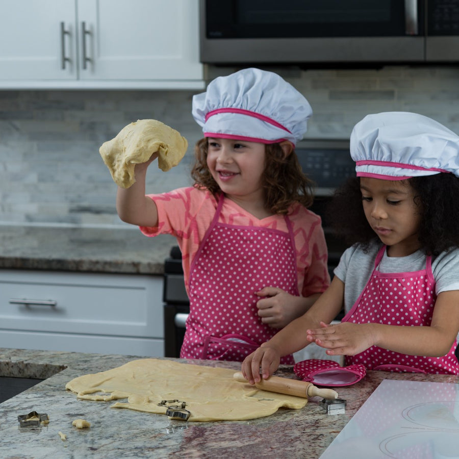 JaxoJoy Complete Kids Cooking and Baking Set - 11 Pcs Includes Apron for Little Girls, Chef Hat, Mitt & Utensil for Toddler Dress Up Chef Costume Career Role Play for 3 Year Old Girls and Up