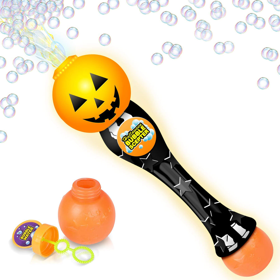 ArtCreativity Light Up Halloween Bubble Blower Wand - 13.5 Inch Illuminating Bubble Blower Wand with Thrilling LED Effect for Kids, Bubble Fluid - Batteries Included - Gift Idea, Halloween Party Favor
