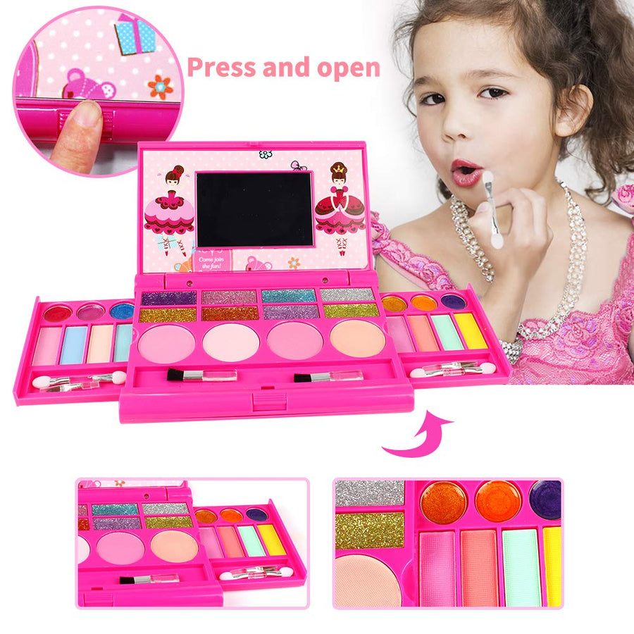 AMOSTING Real Makeup Toy For Girls Pretend Play Cosmetic Set Make Up Toys Kit Gifts for Kids, Pink