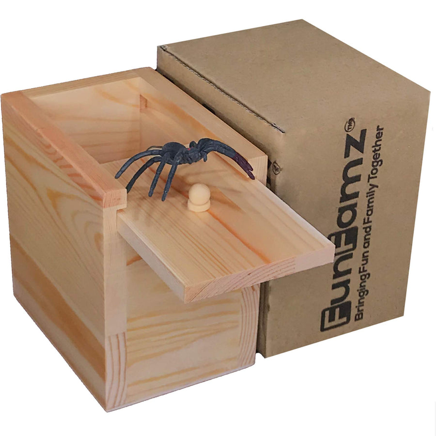 FunFamz The Original Spider Prank Box- Funny Wooden Box Toy Prank, Hilarious Christmas Money Gift Box Surprise Toy and Gag Gift Practical Joke Bromas Kit