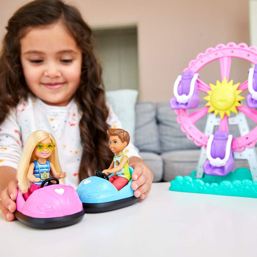 Barbie Club Chelsea Doll and Carnival Playset, 6-inch Blonde Wearing Fashion and Accessories, with Ferris Wheel, Bumper Cars, Puppy and More, Gift for 3 to 7 Year Olds