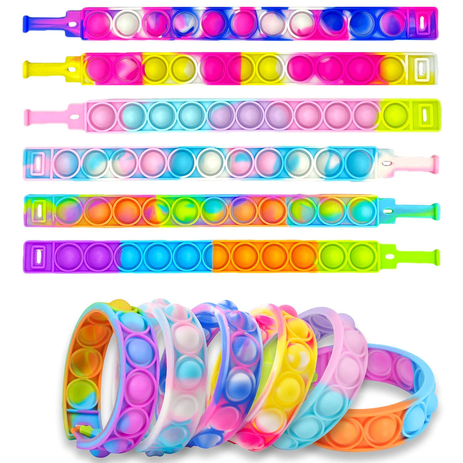Pop Bracelet, Fidget Popper Bracelet Pack Wearable, Silicone Pop Watch Help Kids Adults with Autistic & ADHD, Washable Bubble Pop Bracelet As Great Gift for Anti-Anxiety, 6 Pack
