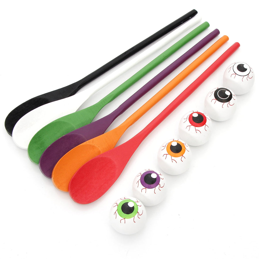 JOYIN Halloween Egg and Spoon Race Game - 6 Eggs and 6 Spoons - Made of the Finest Wood - Fun Game for Parties, Birthdays and Classroom Activities. Durable, Lightweight |Six Assorted Colors
