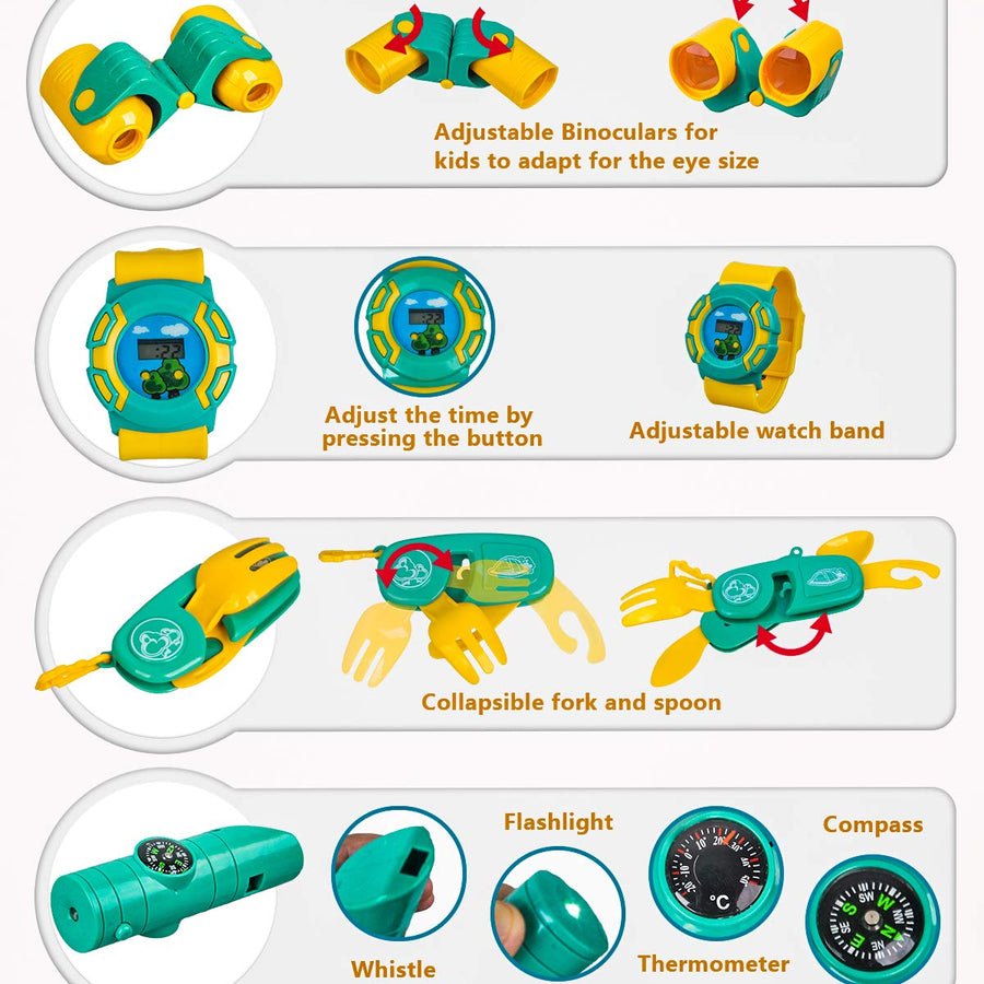 Meland Kids Camping Set with Tent 24pcs - Camping Gear Tool Pretend Play Set for Toddlers Kids Boys Girls Outdoor Toy Birthday Gift