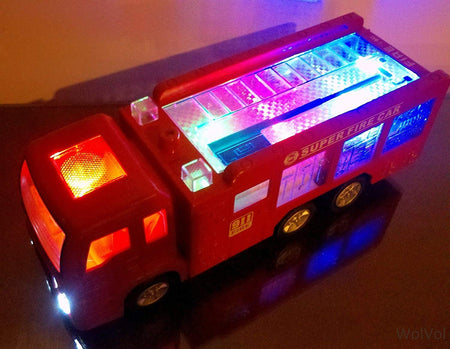 WolVolk Electric Fire Truck Toy with Stunning 3D Lights and Sirens, goes Around and Changes Directions on Contact - Great Gift Toys for Kids