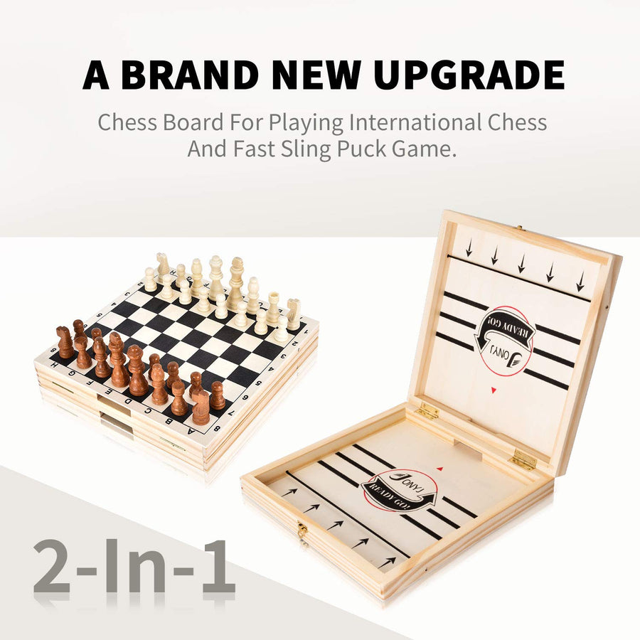 JONYJ Fast Sling Puck Game Paced & International Chess, 2 in 1 Table Desktop Battle, Large Winner Board Game Toys Ice Hockey Game for Adults and Kids, Parent-Child Game (22 x 11 in)