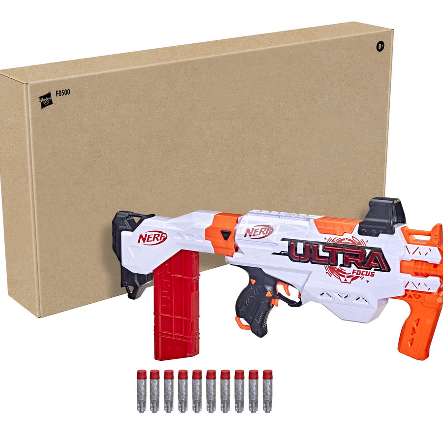 NERF Ultra Focus Motorized Blaster, 10-Dart Clip, 10 AccuStrike Ultra Darts, Stock, Compatible Only Ultra Darts (Amazon Exclusive)
