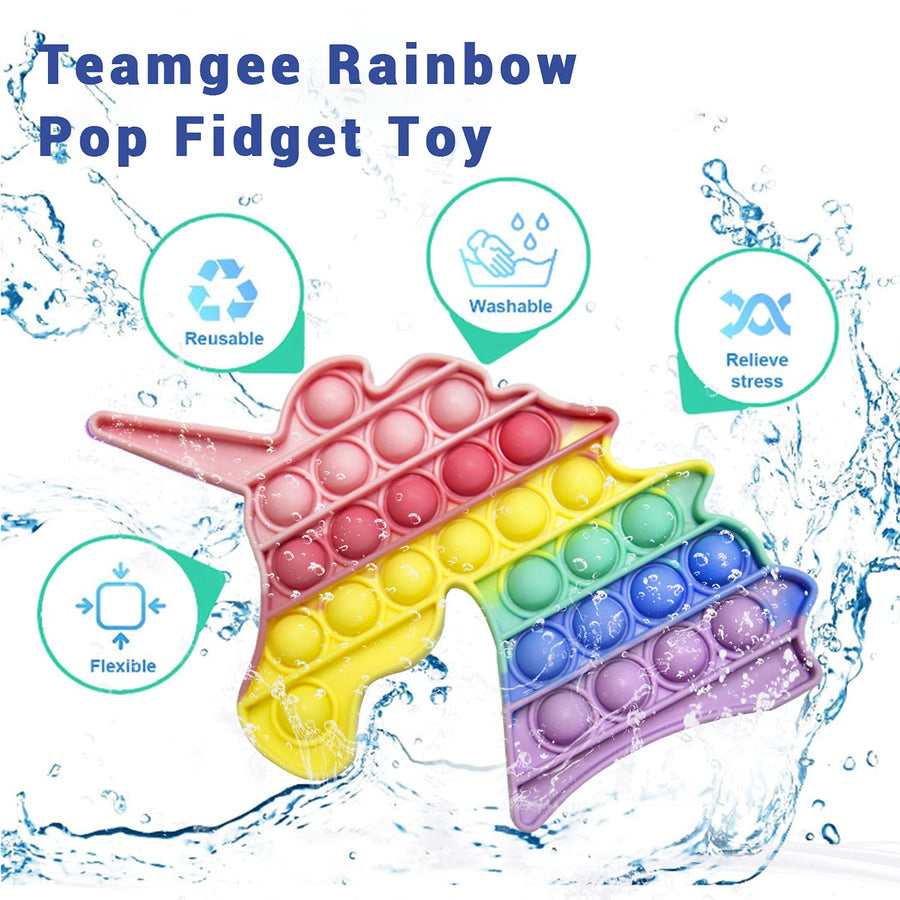 Teamgee Rainbow Unicorn Heart Pop Fidget Toy, Silicone Push Sensory Pop Stress Bubble Toy Reliever Office School Game Gift for Kids Children Adults 2 Pack (Pink Unicorn Heart)