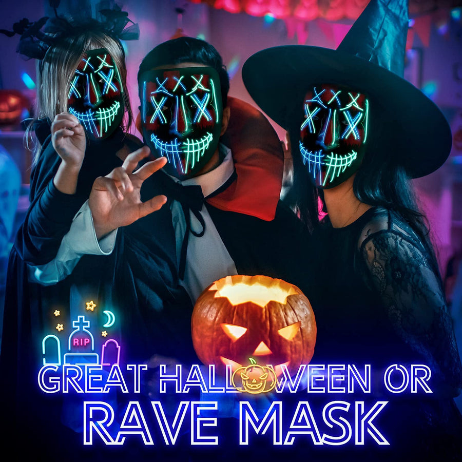 LED Purge Mask Halloween Costume - 3 Modes Scary Light Up Mask for Men Women Kids Glowing Mask for Halloween Cosplay