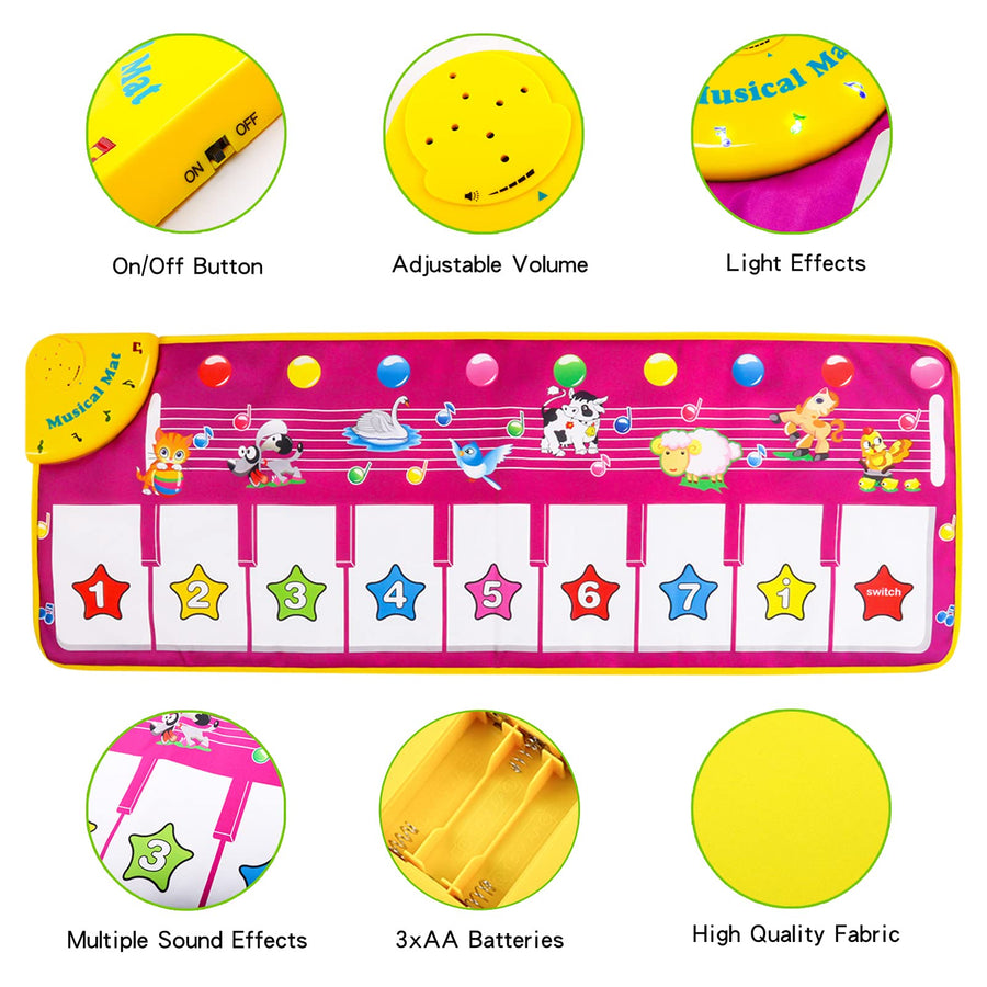 M SANMERSEN Piano Mat, Musical Keyboard Playmat 39.5" Electronic Music Animal Touch Play Blanket Funny Xmas Gift Toy