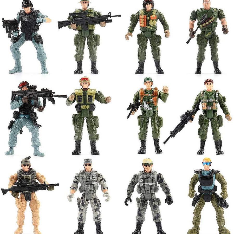US Army Men and SWAT Team Toy Soldiers Action Figures Playset with Military Weapons Accessories for Kids Boys Girls,12Pcs