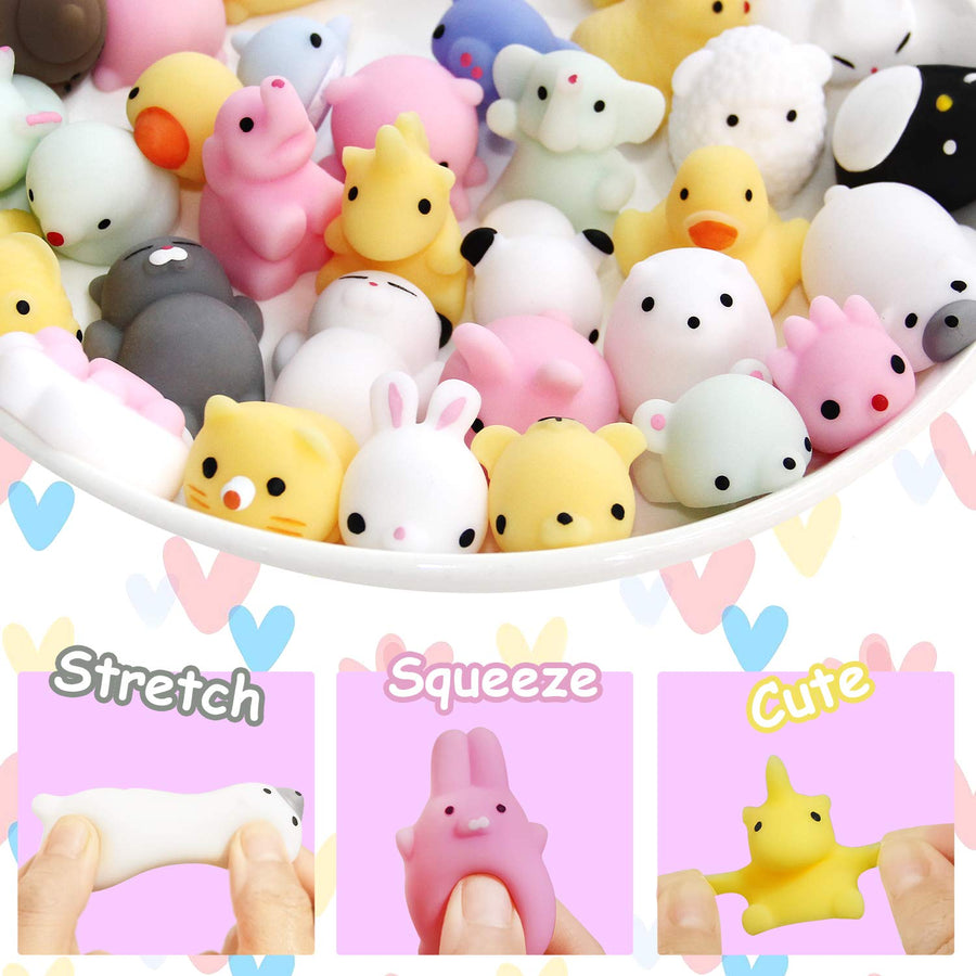 ROSYKIDZ 40pcs Mochi Squishy Toys Bulk, Kids Party Favors Squishes Stress Toys Pack Includes Unicorn, Cat and Animals Toy for Kids Boys Girls Class Prize Box Items, Easter Egg Fillers Basket Stuffers