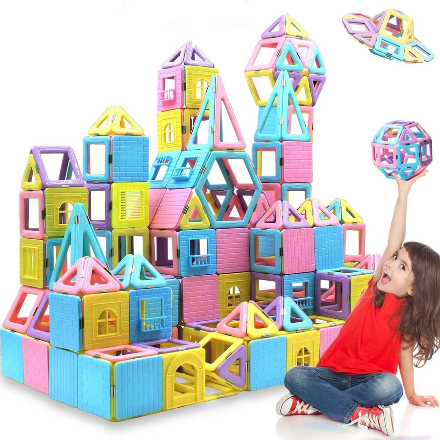HQXBNBY Magnetic Tiles Toys for 3 Year Old Girl Gifts 124PCS Magnetic Building Blocks Early Educational & Development Toys for Kids Children Age 3 4 5 6 7 8+ Year Old Chrismas Birthday Gifts