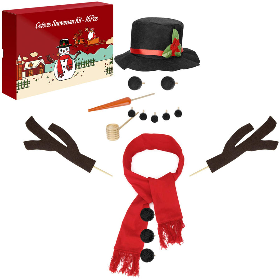 Colovis 16Pcs Snowman Decorating Kit, Snowman Making Kit Winter Party Kids Toys Christmas Holiday Decoration Gift