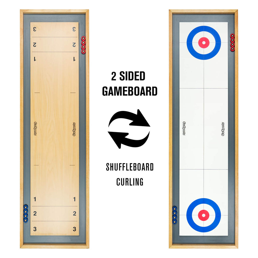 GoSports Shuffleboard and Curling 2 in 1 Table Top Board Game with 8 Rollers - Great for Family Fun