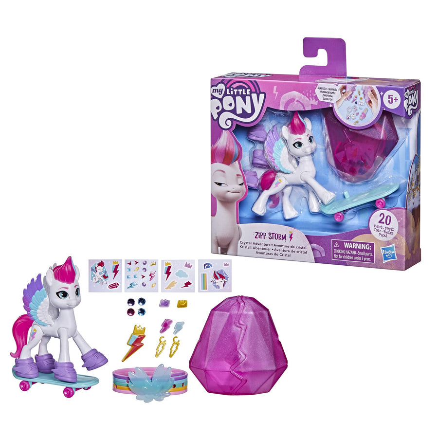 My Little Pony: A New Generation Movie Crystal Adventure Zipp Storm - 3-Inch White Pony Toy with Surprise Accessories, Friendship Bracelet