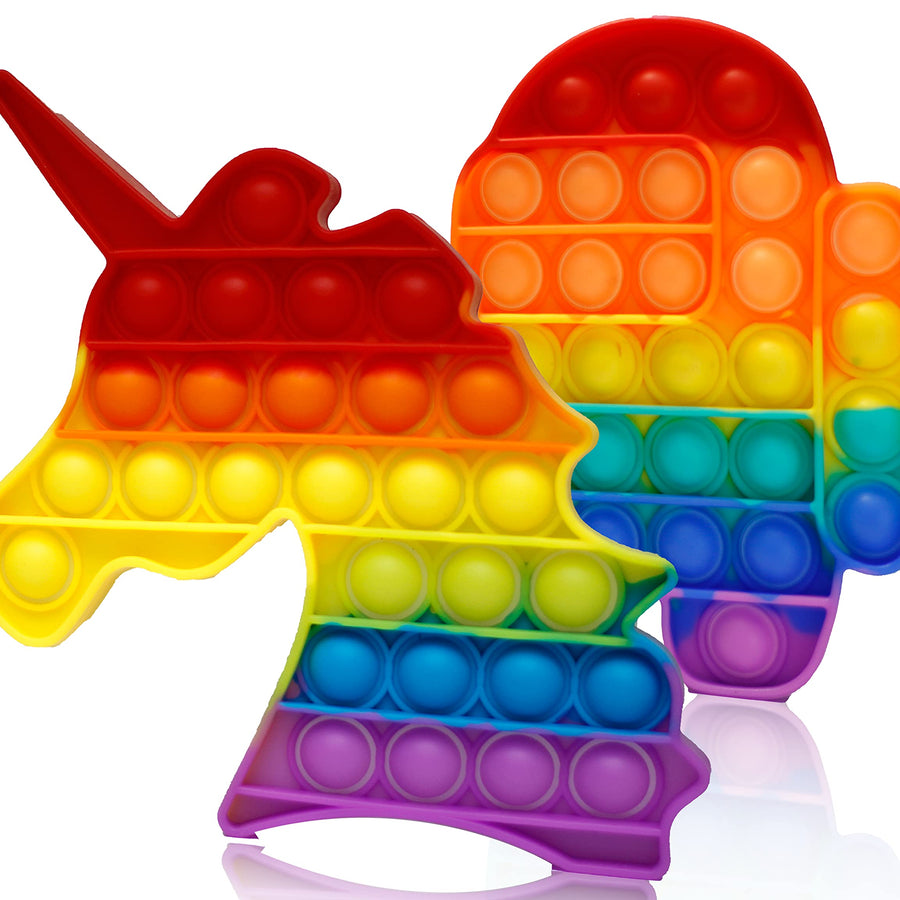 bakshee Pack of 2 Push Pop Bubble Fidget Sensory Toy for Stress, Anxiety - Poppet Fidget Toy to Improve Focus - Gift for Autism Special Needs, Kids, Girls, Boys ( Rainbow - Unicorn and Among Us )