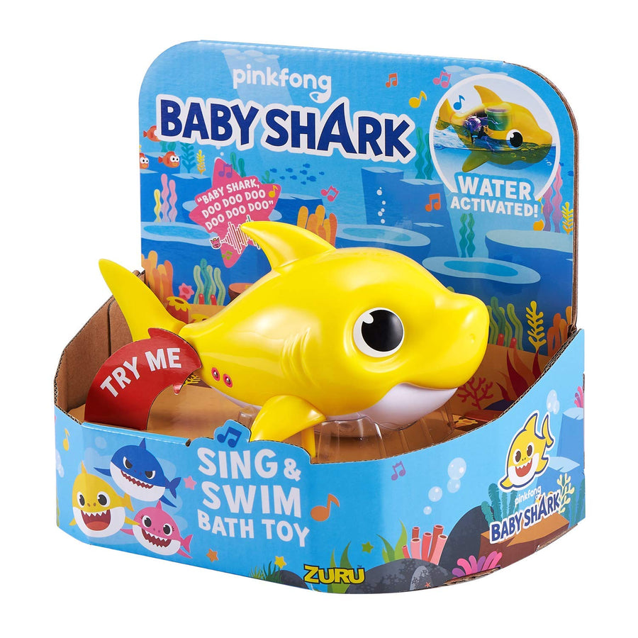 Robo Alive Junior Baby Shark Battery-Powered Sing and Swim Bath Toy by ZURU - Baby Shark (Yellow)