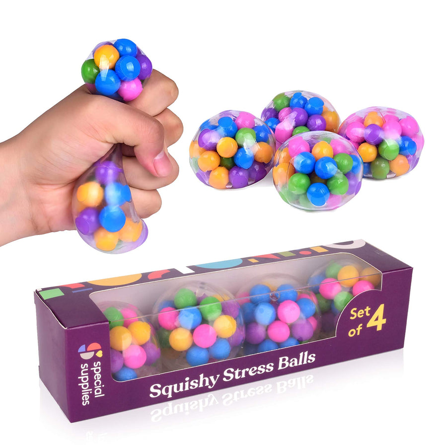 DNA Squish Stress Balls (4-Pack) Squeeze, Color Sensory Toy - Relieve Tension, Stress - Home, Travel and Office Use - Fun for Kids and Adults (Squishy)