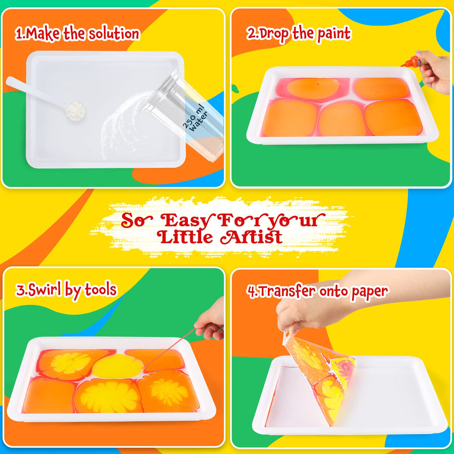 Titoclar Arts & Crafts for Kids Ages 6-12, Water Marbling Paint Kit, Ideal Gifts for Kids, Christmas Toys for Girls & Boys Age 4 5 6 7 8 9 10 11 12 Year Old (Paint on Water, 12 Colors)