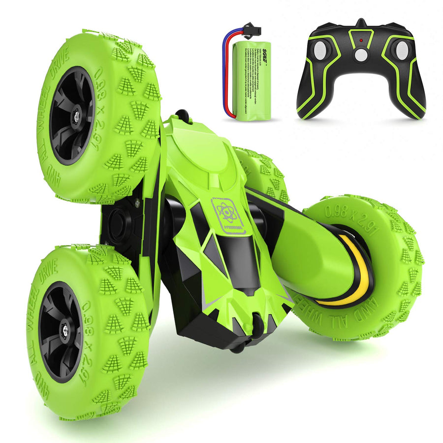 SGILE RC Stunt Car Toy, Remote Control Car with 2 Sided 360 Rotation for Boy Kids Girl, Green