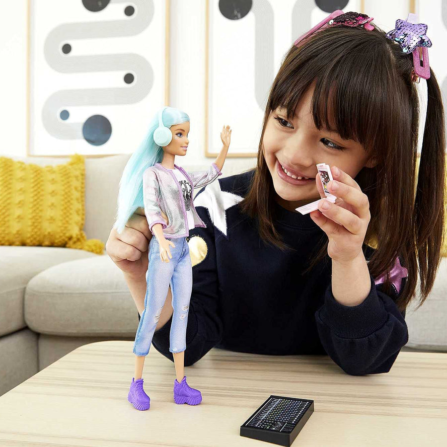 Barbie Career of The Year Music Producer Doll (12-in), Colorful Blue Hair, Trendy Tee, Jacket & Jeans Plus Sound Mixing Board, Computer & Headphone Accessories, Great Toy Gift