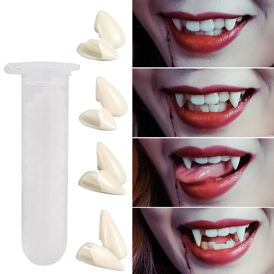 Nobie vivid 12 Pairs Vampire Teeth with Adhesive, Halloween Decorations Vampire Fangs, Halloween Party Cosplay Props,4 Size(13mm,15mm,17mm,19mm)