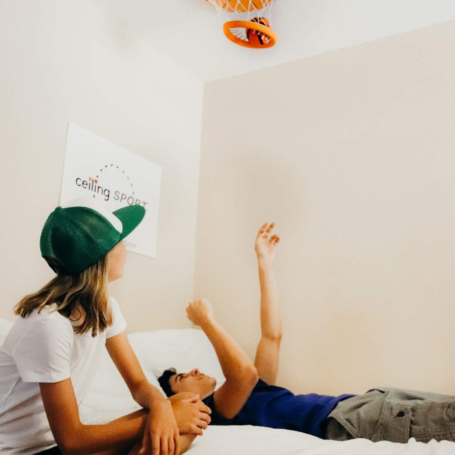 Ceiling Swish: Indoor Mini Basketball Hoop for Kids Toy Game - Includes Basketball Net Backboard and Mini Basketball
