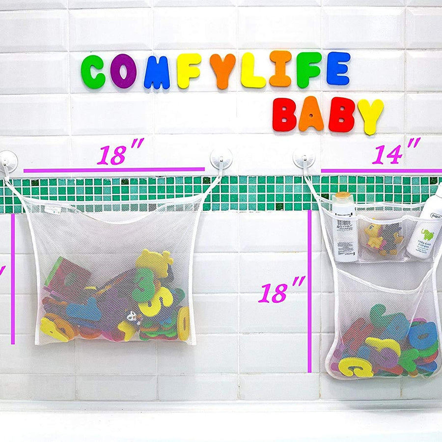 2 x Mesh Bath Toy Organizer + 6 Ultra Strong Hooks – The Perfect Bathtub Toy Holder & Bathroom or Shower Caddy – These Multi-use Net Bags Make Baby Bath Toy Storage Easy – For Kids & Toddlers