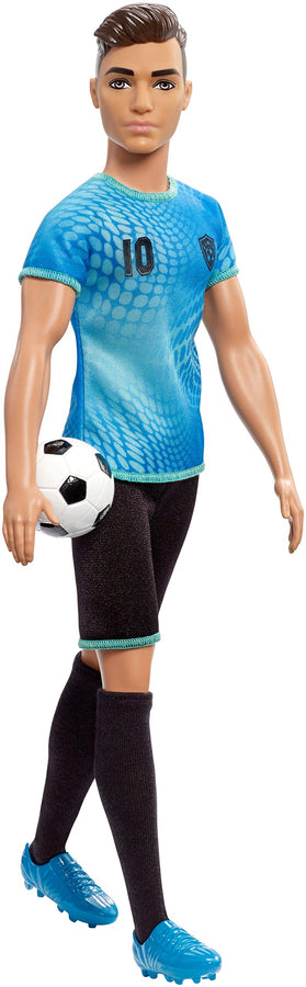 Ken Soccer Player Doll with Soccer Ball Wearing Soccer Uniform Accessorized with Soccer Socks and Cleats, Gift for 3 to 7 Year Olds