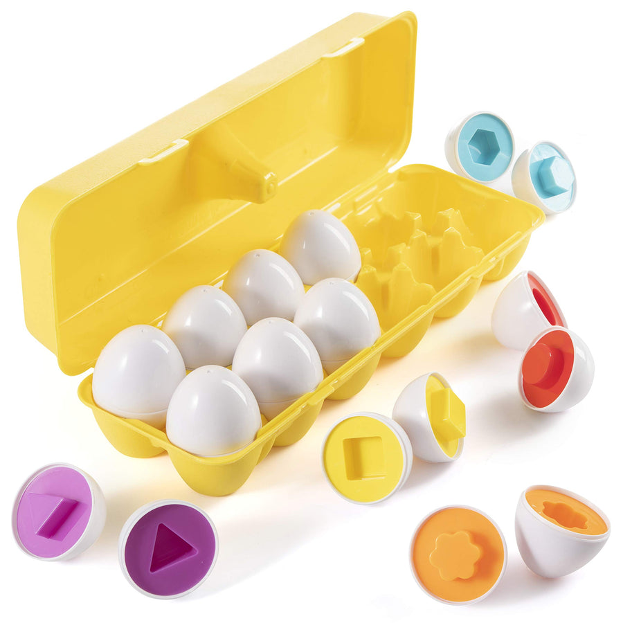 Prextex My First Find and Match Easter Matching Eggs with Yellow Eggs Holder - STEM Toys Educational Toy for Kids and Toddlers to Learn About Shapes and Colors Easter Gift