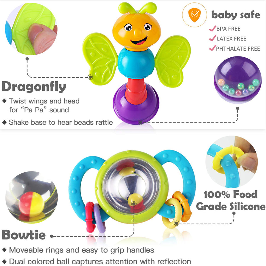 iPlay, iLearn 10pcs Baby Rattle Toys, Infant Shaker, Teether, Grab and Spin Rattles, Musical Toy Set, Early Educational, Newborn Baby Gifts for 0, 3, 6, 9, 12 Months, Girls, Boys