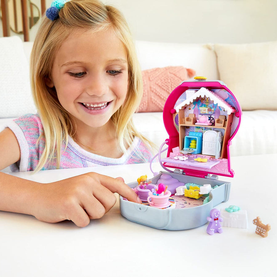 Polly Pocket Candy Cutie Gumball Compact, Gumball Theme with Micro Polly & Margot Dolls, 5 Reveals & 13 Related Accessories, Pop & Swap Feature, Great Gift for Ages 4 Years Old & Up