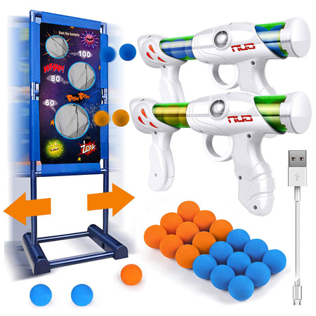 Kaufam Gun Toy Gift for Boys Age of 4 5 6 7 8 9 10 10+ Years Old Kids Girls for Birthday with Moving Shooting Target 2 Blaster Gun and 18 Foam Balls (Toy Gun Set)