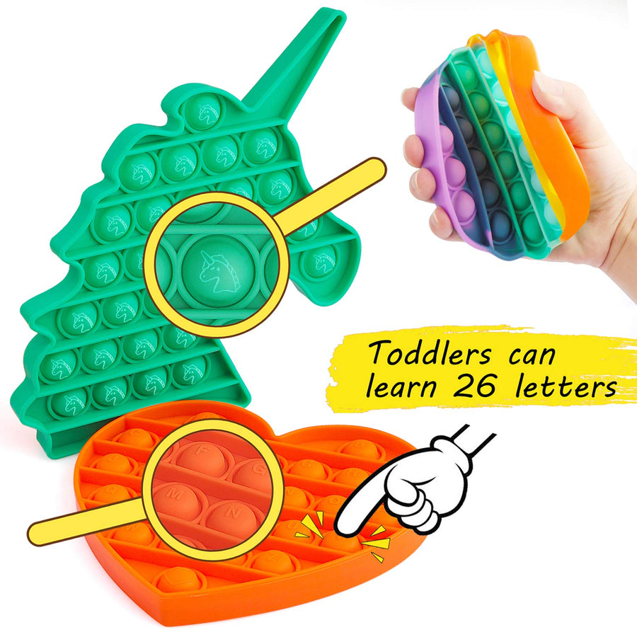 DALOJOE Push Pop Pop Bubble Fidget Sensory Toy, Pop Fidget Toys, 4 Pack Silicone Squeeze Sensory Toys, Stress Relief Toy, Autism Special Needs Anxiety Relief, Educational Toy, for Kids, Adults, Gifts