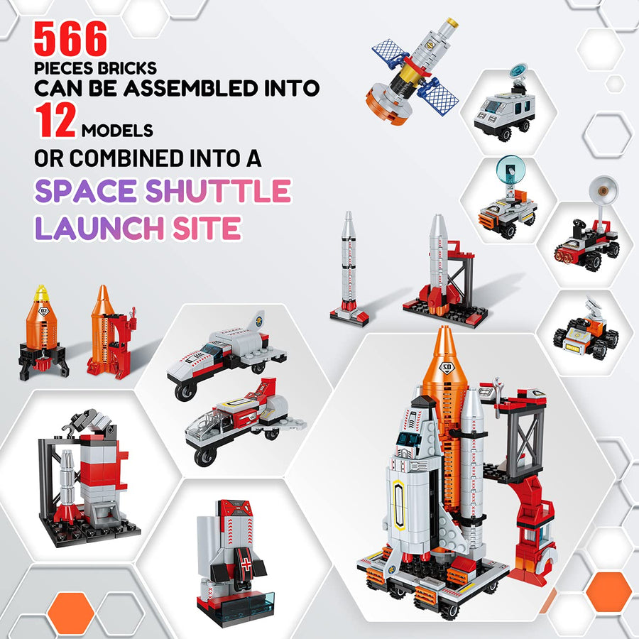 chenxuanbro Space Exploration Shuttle Toys 12-in-1 STEM Aerospace Building Kit Toy with Heavy Transport Rocket&Launcher Best Gifts for 6-12 Year Old Boys (566 Pieces)