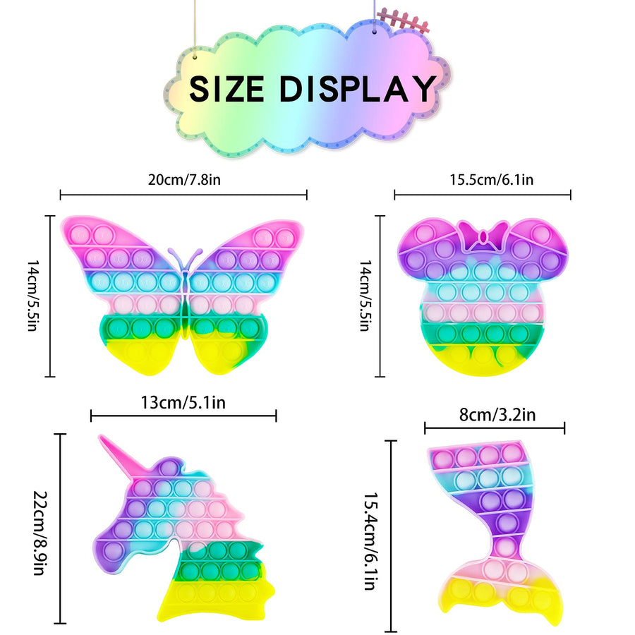 Woplagyreat 4 Pack Pop Popit Poppit Poppet Its Popper Fidget Sensory Popitsfidgets Set Kit Toy Stress Bubble Special Need Gift for Girl Kid Teen Adult Friend ADHD Unicorn Butterfly Mermaid Mouse